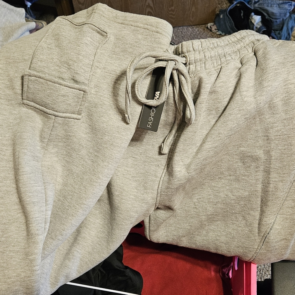 Fashion Nova Light Gray Track Jogger Pants